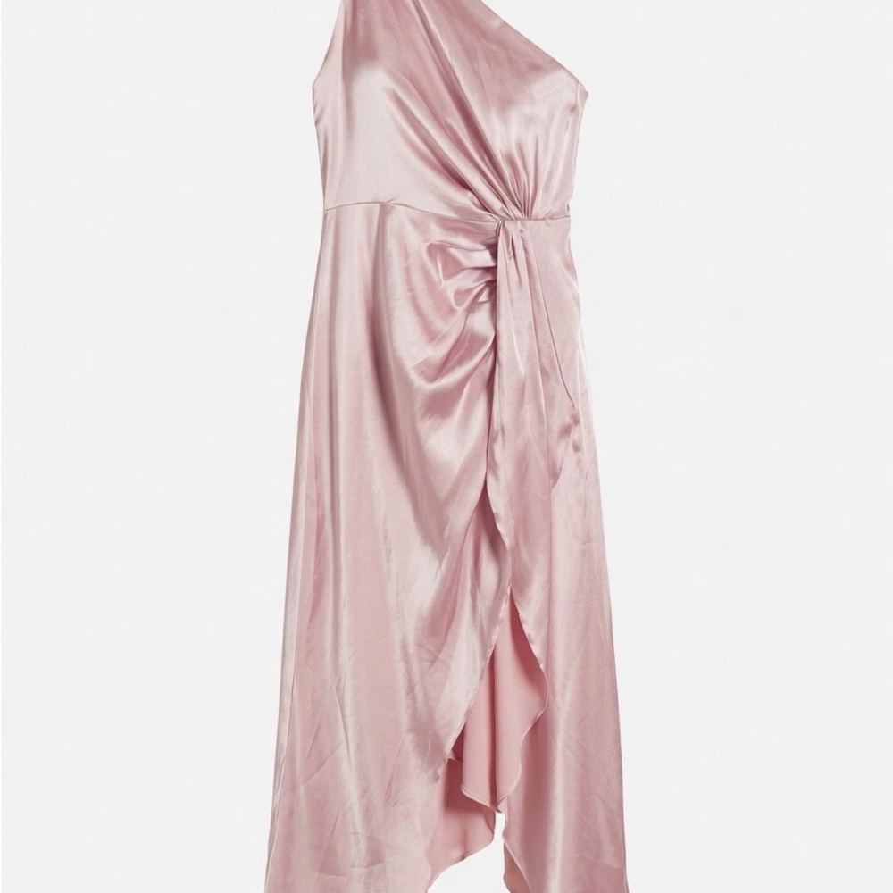 Elegant Pink Satin One-Shoulder Dress